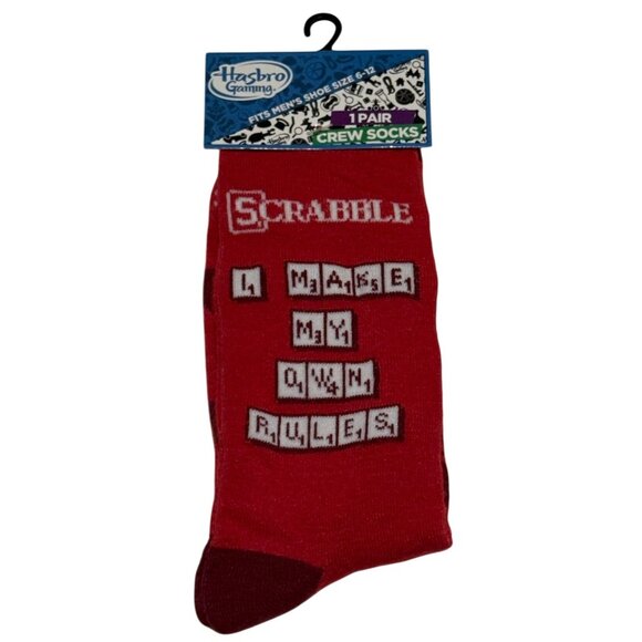 Scrabble Word Tile Crew Socks Men’s 6-12 Red Funny Game Socks - Picture 1 of 2